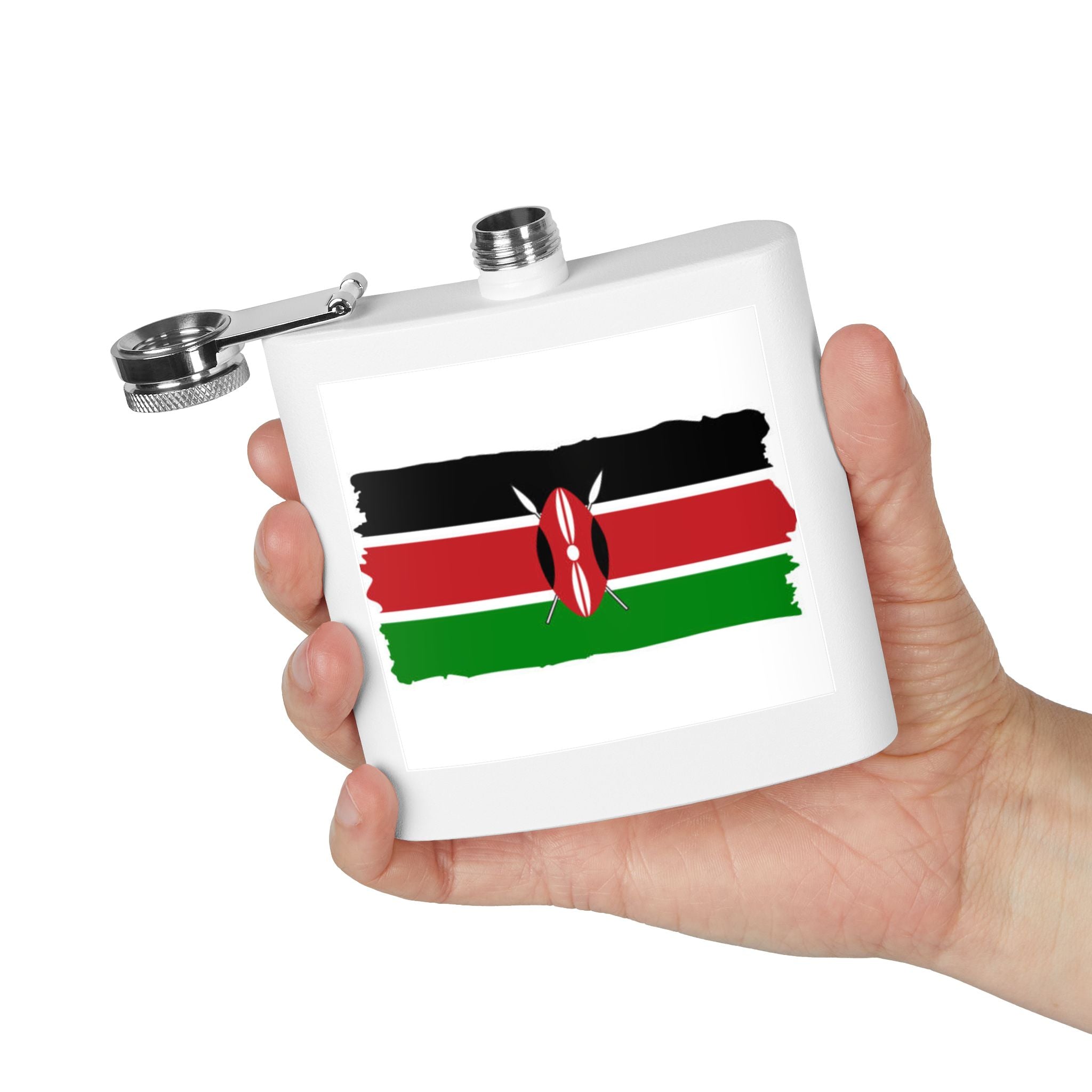 Kenya Flag Stainless Stl Flask, 6oz