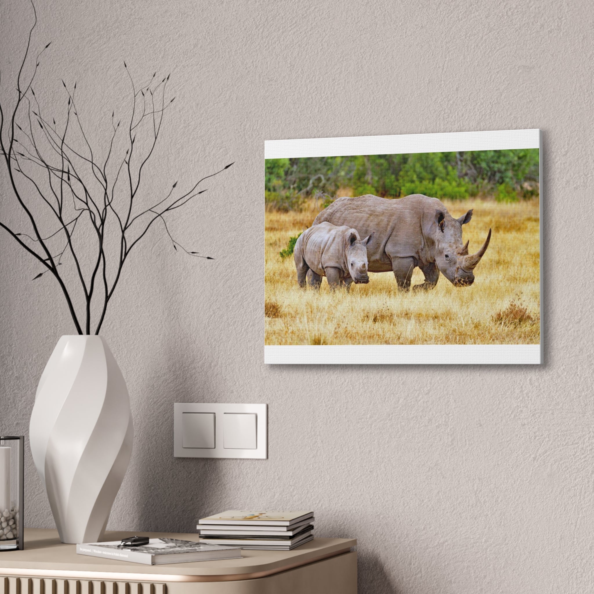 Painting Africa Rhino Canvas Stretched, 0.75"